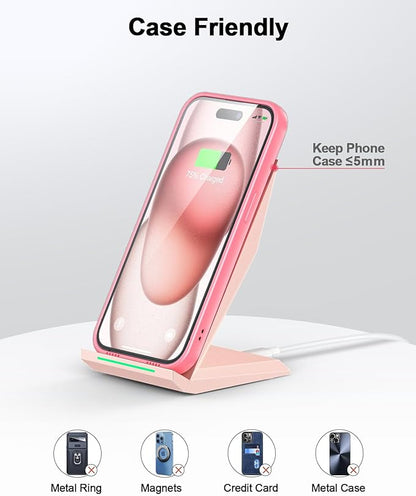 NANAMI Wireless Charger - Qi Certified Wireless Charging Stand Compatible iPhone 16/15/14/13/12/11 Pro/XS Max/XR/8, 10W for Samsung Galaxy S25/S24/S23/S22/S21/S20/Note 20 Ultra and Qi-Enabled Phone