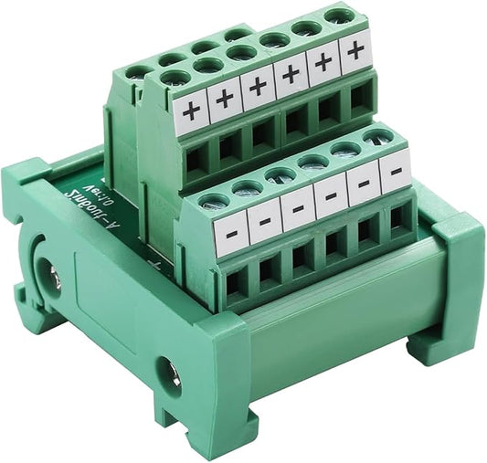 ANMBEST 2 in 6 Out Terminal Blocks Module, 25A DIN Rail and Panel Mounting Power Distribution Breakout Board for PLC Servo Power Amplifier