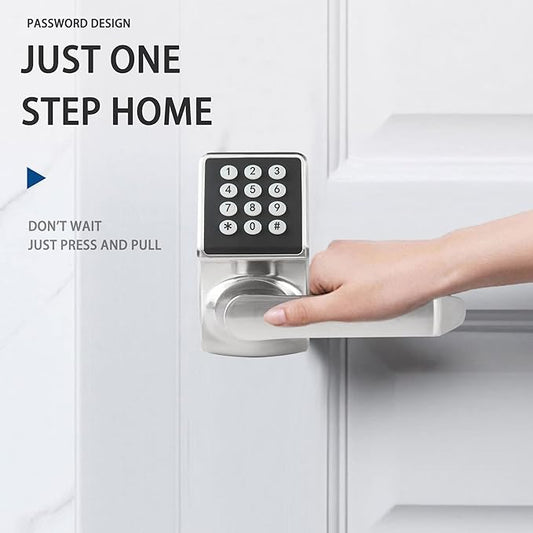 BAOLONG Keyless Entry Door Lock, Electronic Keypad Lock with Handle, Digital Lock with Keypads, IC Card and Key, Easy Installation for Home, Hotel, Satin Nickel