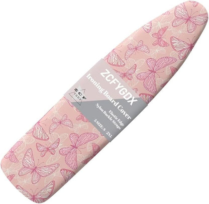 ZCFYGDX Breathable Ironing Board Cover Decor, Resist Scorching & Staining, 14x45 Wear & Soil Resistant Covers, Elastic Edges,3 Fasteners,Anti-Scorch Polyester Butterfly Pattern Pink Print