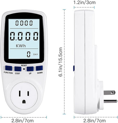 Klanata LCD Display Digital Power Meter, Voltage Monitoring with Overload, Wattage and KWH Measurement for Home Energy Efficiency