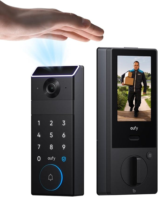 eufy FamiLock S3 Max Smart Lock with Palm Vein Recognition - Keyless Entry Door Lock for Front Door, 3-in-1 Wi-Fi Keypad Deadbolt+ 2K HDR Camera+ Doorbell, ANSI/BHMA Grade 1, Rear Lock Video Screen