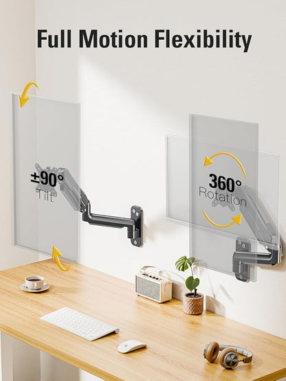 DreamAxis Single Monitor Wall Mount for 13-32" Computer Screens, Gas Spring Monitor Arm Holds Up to 19.8 lbs, Full Motion Height Adjustable Wall Bracket, 75x75/100x100mm VESA Mount, XD7001