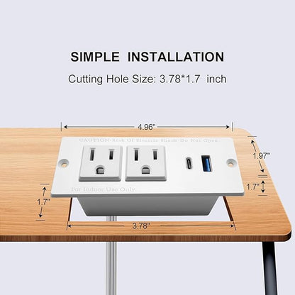 4 LEAF USB C Recessed Power Strip Fast Charge Desktop Power Station 2 Outlets 2 USB (PD20W & QC18W, Total 20W) Mountable Flat Plug 10'ft Extension Cord Mount for Tabletop Sofa Cabinet Nightstand