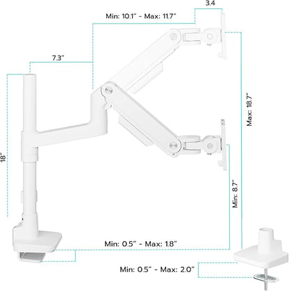 ARES WING Single Monitor Arm Desk Mount for 17-49 Inch Ultrawide Monitors, Heavy Duty Single Monitor Arm Holds 44 lbs, Full Motion Gas Spring Vertical Desk Mount, 75/100 VESA Mount, White