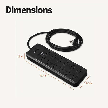 Amazon Basics Surge Protector Power Strip, 12-Outlet, 4000 Joules, 8ft Extension Cord, Rectangle, for Home, Office, Gaming Room, Black