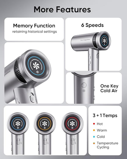 Cosy Companions Hair Dryer - High-Speed 150,000 RPM Hairdryer for Fast Drying, 500Million Negative Ionic & Thermo-Control & Cool Shot Button & HD Display Blow Dryer with Magnetic Diffuser & Nozzle
