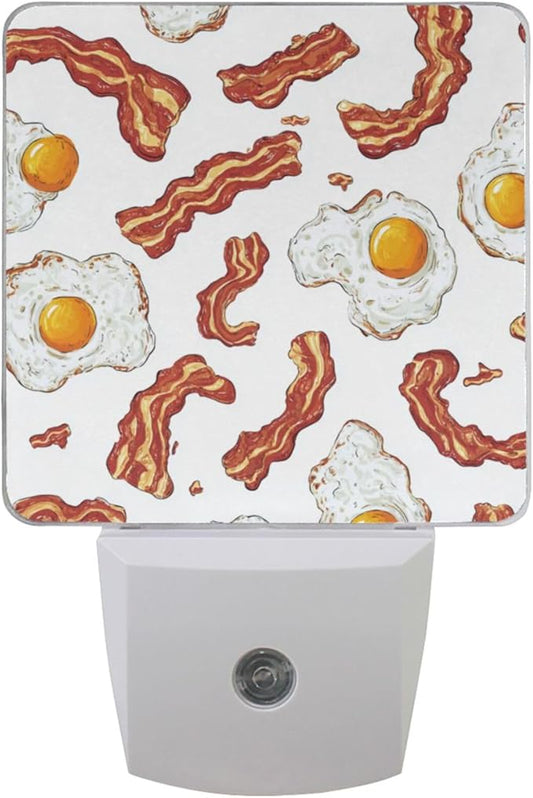 Pigsaly Led Night Light Vintage Bacon Tan Strips Fried Egg Night Light Plug in Wall Lamp Smart Dusk to Dawn Sensor Nightlight Led Lamp Energy Saving Lights Gift for Kids Room Bedroom Bathroom Hallway