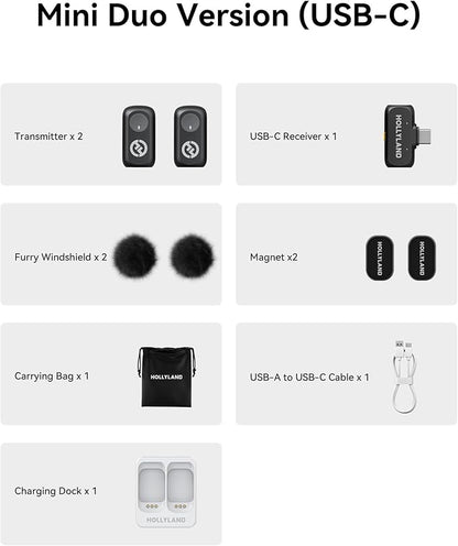 Hollyland Lark A1 Wireless Microphone for iPhone 15/16 & Android, 48kHz/24-bit, 3-Level Intelligent Noise Cancel, Magnetic Mini Microphone for YouTube, Podcast, Vlogging (Black, 2TX + USB-C RX)