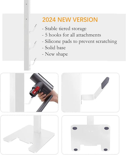 XIGOO Storage-Stand-Docking-Station-Holder Compatible with V15 Detect V11 V10 V8 V7 V6 Cordless Vacuum Cleaners, Stable Metal Organizer Rack(White, 5 Hooks)
