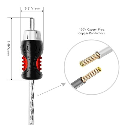 RECOIL PCI49 Premium 100% Oxygen Free Copper 9ft 4-Channel RCA Audio Interconnects Cable (4X RCA Male to 4X RCA Male) Double Shielded with Noise Reduction