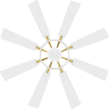 ELEHINSER 60 Inch Ceiling Fan with Lights and Remote Control, 8 Plywood Blades, 6-Speed Noiseless Reversible DC Motor, 3CCT, Windmill Ceiling fan for Kitchen Bedroom Living Room, Brass and White