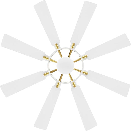 ELEHINSER 60 Inch Ceiling Fan with Lights and Remote Control, 8 Plywood Blades, 6-Speed Noiseless Reversible DC Motor, 3CCT, Windmill Ceiling fan for Kitchen Bedroom Living Room, Brass and White