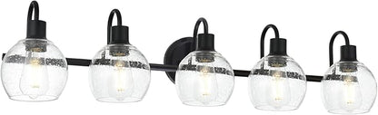 WINSHEN 5-Lights Black Bathroom Vanity Light Fixtures Over Mirror, Modern Vanity Wall Sconce Lighting with Globe Seeded Glass Lampshades for Bedroom Kitchen Hallway