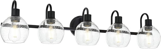 WINSHEN 5-Lights Black Bathroom Vanity Light Fixtures Over Mirror, Modern Vanity Wall Sconce Lighting with Globe Seeded Glass Lampshades for Bedroom Kitchen Hallway
