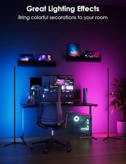 boostool 2 Pack Corner Floor Lamp, 65" RGB LED Corner Lamp, Color Changing Ambient Lighting with Music Sync - App and Remote Control LED Lamp for Bedroom, Living Room, Gaming Room