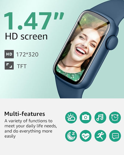 IMFRCHCS Fitness Tracker,Smart Watch with 1.47" Touch Display,137+Sport Modes Fitness Watch with Heart Rate Sleep Monitor, Step Counter,IP68 Waterproof Activity Trackers for Women Men