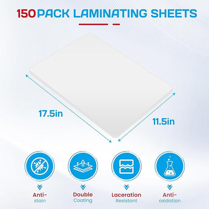CAREGY 150 Pack Laminating Sheets, Hold 11 x 17 Inch Sheet, 3 Mil Clear Thermal Laminating Pouches 11.5 x 17.5 Inch Lamination Sheet Paper for Laminator, Round Corner