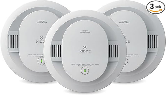 Kidde Smoke Detector for Home, 10-Year Battery Powered, Voice Alerts, LED Light Notifications, 3-Pack