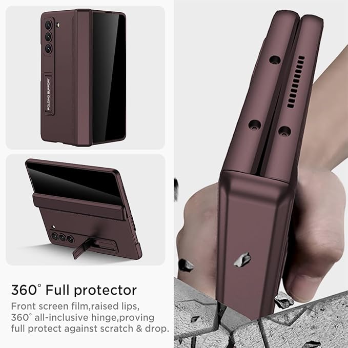 Miimall for Samsung Galaxy Z Fold 5 Case with Privacy Screen Protector, Built-in Convenient Adjustable Kickstand & Magnetic Hinge Protection All-Inclusive Protective Case for Galaxy Z Fold 5 Wine Red