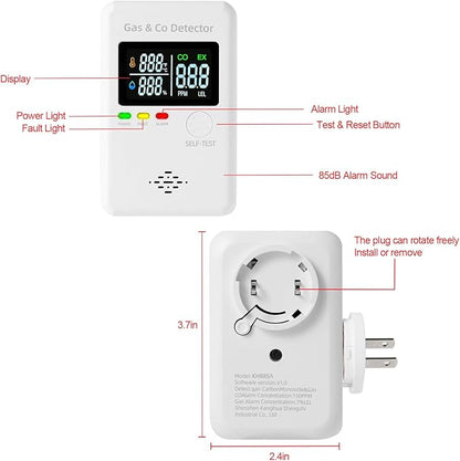 2 Packs Combination Natural Gas Detector & Carbon Monoxide Alarm,4-in-1 Real-time Display & Monitor,Low-Concentration Detect,Plug in Propane Detector & CO Alarm for Home,Camping,RV, Apartment