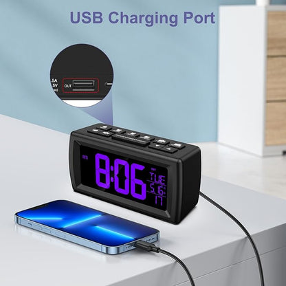 OQIMAX Digital Alarm Clock Radio, 7 Color Fonts, Dual Alarms, FM Radio, USB Charging Port, Snooze, Digital FM Radio Clock with Battery Backup, Adjustable Brightness – Ideal for Bedroom & Office