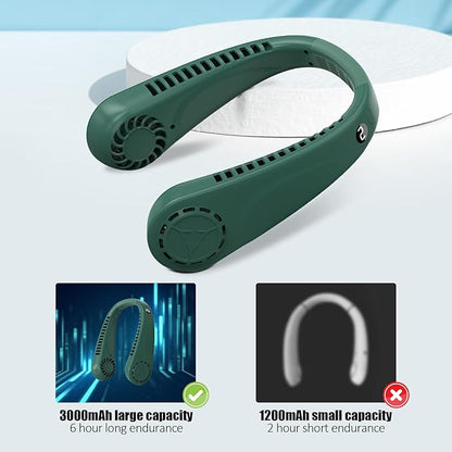 BIRDDIE Portable Hands free Bladeless Hanging Neck Fans with Screen Display and 5 Speeds Levels, USB Rechargeable, 360° Cooling Wearable Personal Fan for Work Travel Sport Outdoor (Green)