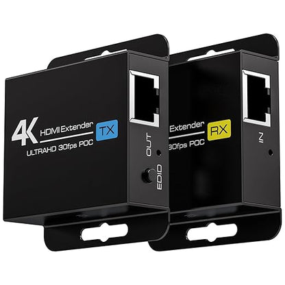 PVBCTCSID 4K HDMI Extender Over CAT6/7 4K30Hz Upto 131ft/40m 1080P Upto 196ft/60m HDMI Balun Over Single Ethernet Support EDID and POC (Power Only Supplied to The TX End)