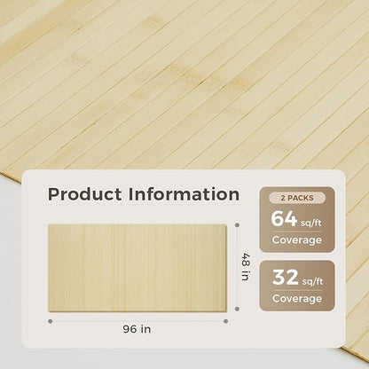OUZUGIE 2 Pack 96x48 Inch Natural Bamboo Wall Panel – Raw Pole Wrap Paneling for Walls, Ceilings, Cabinets, Furniture – Ideal for Bedroom, Living Room & Office DIY Decor