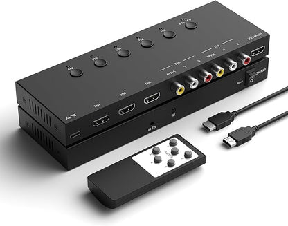 Azduou 2 AV Inputs + 3 HDMI 2.0 Inputs to HDMI Converter (5 in 1) with Upgrade New Version