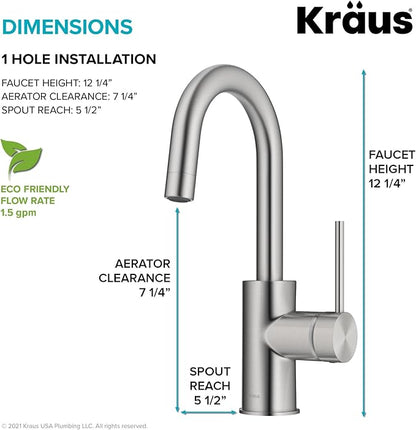 KRAUS Spot Free Oletto Single Handle Kitchen Bar Faucet in All-Brite Stainless Steel Finish, KPF-2600SFS (Pack of 1)