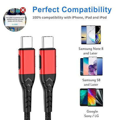 Durcord USB C to USB C Cable, 2Pack 100W 6ft USB C Charger Cable Fast Charging for Android/Phone/Pad, Type C to Type C Charger Braided Compatible with iPhone 15 Pro/Plus/Max/Android/Phone/Pad Red