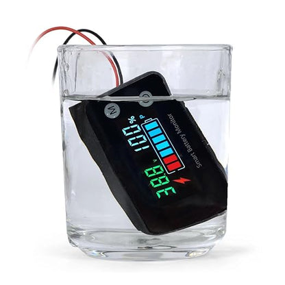 IPX7 Waterproof Battery Monitor12v 24v 36v 48v 60v 72v,Car Motorcycle Golf cart Battery Meter Digital Capacity Remaining Capacity Percentage Tester with Buzzer Alarm and Temperature
