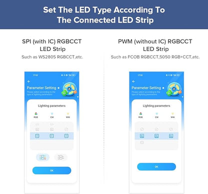 BTF-LIGHTING SP530E WiFi Alexa Bluetooth Controllers 4 Zones 2.4GHz RF RB4 Remote Kit Support FCOB COB SMD PWM or SPI RGBCCT RGBWW LED Strip WS2805 IC DC5V DC12V DC24V