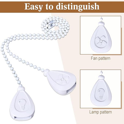 Patelai 4 Pieces Ceiling Fan Pull Chain Extender Ornament 12 Inch Ceiling Pull Chain Extension Classic Drop Shaped Pendant Beaded Ball Cord for Fan light lamp decorative with Connector(White)