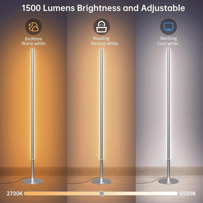 Marlrin RGBW Floor Lamp, Color Changing Standing LED Corner Lamp, Modern Lamp with Music Sync, Compatible with Alexa，Wi-Fi APP and Remote Control, 57.8" Floor Lamp for Living Room and Bedroom, Silver