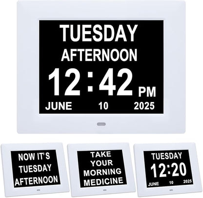 Jaihonda Dementia Clocks for Seniors Large Display Digital Clock with Date and Day of Week for Elderly 8 Alarm Options Digital Clocks with Large Number-7 Inch White