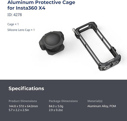 SMALLRIG Cage for Insta360 X4, Aluminum Protective Case for Insta 360 X4 with Silicone Lens Cover, Built-in Cold Shoe and 1/4"-20 Anti-Deflection Threaded Hole - 4278