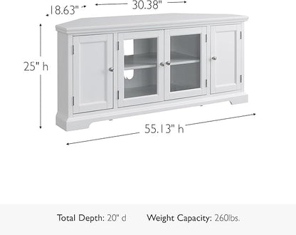 Leick Home Mateo Corner TV Stand, for 65 in. TV, 2 Glass Doors and 2 Soild Doors, White, 85386