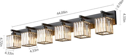 FDPBY Modern Black Crystal Bathroom Vanity Light - 6-Lights Wall Light Fixtures