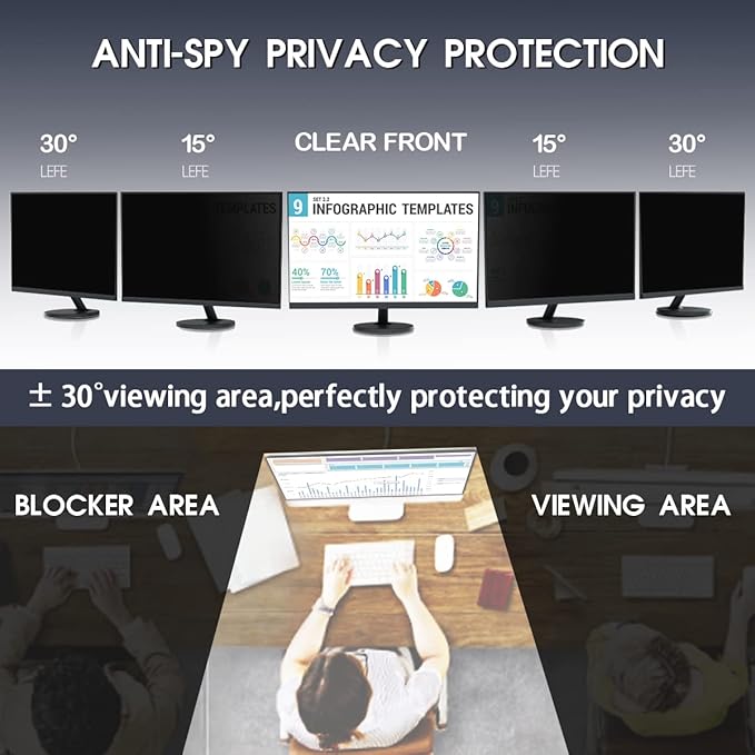FILMEXT [2 Pack Removable Computer Privacy Screen Filter for 27 inch Monitor, Privacy Shield for Frameless Monitor Widescreen 16:9 Aspect Ratio, Blue Light Filter, Anti-Spy & Anti-Scratch