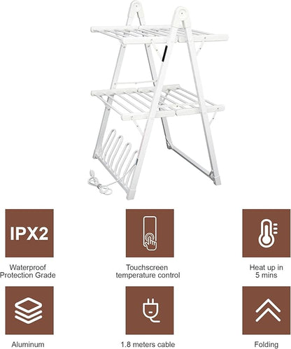 SHARNDY Electric Heated Clothes Drying Rack,Foldable Heated Garment Dryer with Timer Shut-Off Laundry Rack for Clothes Shoes Socks,Aluminum Alloy,White,Plug & Play,(39.37x25.98x23.82in)