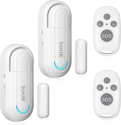 Sanjie Pool Door Alarms for Kids Safety/Home Security/Dementia,4 Working Modes,Wireless Door Open Alarm,Window Alarms Sensors,0-120dB Volume Adjustable,2 Sensors 2 Remote Controls