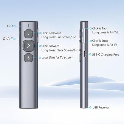 Norwii N95 Presentation Clicker, PowerPoint Clicker for Presentation Remote, Rechargeable Wireless Presenter Pointer, Slide Advancer for PC/Laptop/e-Book in Classroom, Auditorium, Church (Red, USB-A)