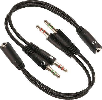 ZJKJHJY 3.5mm Audio Y Splitter Cable, Headphone and Microphone Adapter, 200mm Braided Cable, 2-Pack, Black