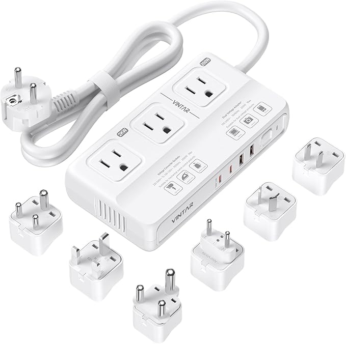 220V to 110V Voltage Converter, VINTAR 2000W Universal Travel Adapter Voltage Converter US to Europe, International Step Down Transformer Power Converters Adapter Combo for EU UK JP AU in SA