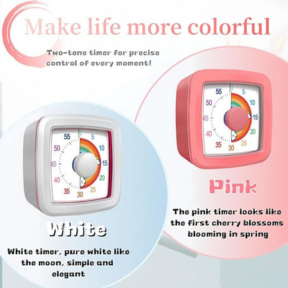 Visual Timer for Kids Adults, 60-Minute Countdown Timer for Classroom, Kitchen,Office, Pomodoro Timer Time Management Tools for Toddler ADHD(White)