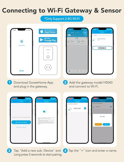 GoveeLife Premium Smart Water Leak Detector 2 with 1968ft Ultra-Long Range, WiFi Water Sensor with SMS/Email/APP Push and Sound Alarm, 5-Year Battery Life, Suitable for Home, Basement, Kitchen, 4 Pack
