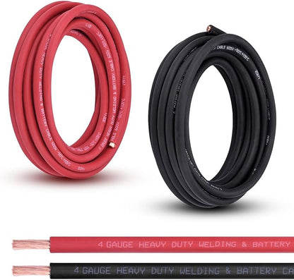Shirbly 4 Gauge Battery Cable, 20FT Red + 20FT Black 4 AWG Pure Copper Wire Welding Cable, for Automotive, Battery, Solar and Generator, Standard USA OFC Wire