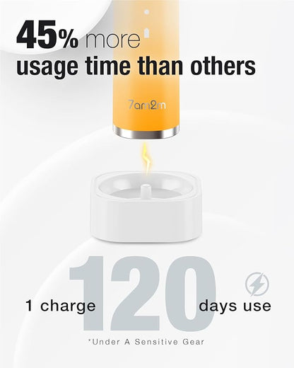 7AM2M Sonic Electric Toothbrush with 6 Brush Heads for Adults&Kids, One Charge for 120 Days, Wireless Fast Charge, 5 Modes, 40000VPM Powered Toothbrush, 2 Minutes Built in Smart Timer - Orange